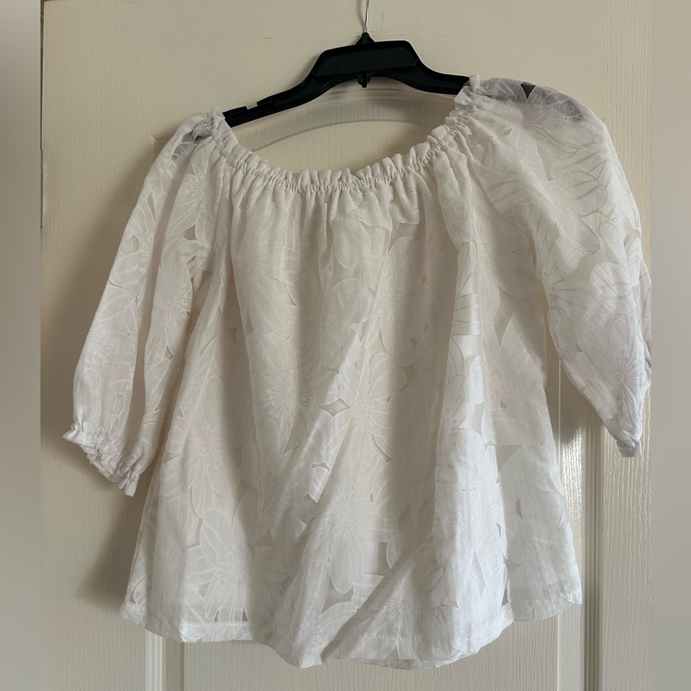 White floral print lace with white lining. Sweet Rain brand size Small
